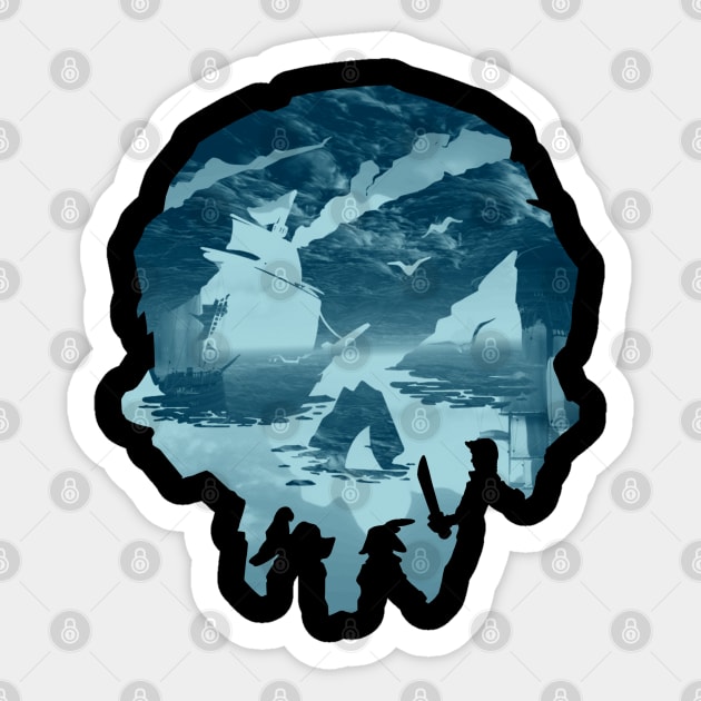 Blue Sea Of Thieves Skull Design Sticker by IndieTeeshirt